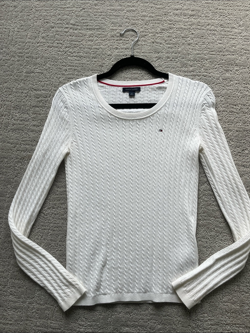 Tommy Hilfiger Cable Knit Crewneck Sweater in White Size Small